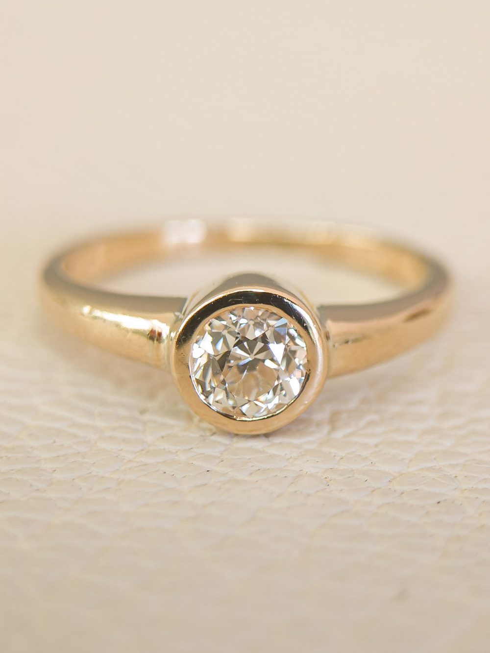 14K Gold Bezel-Set Old Mine Diamond Solitaire Ring, Sz 1.5